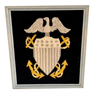1960s Vintage Handmade Hooked Military Crest For Sale
