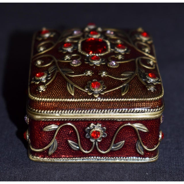 Vintage Two's Company Jeweled Enamel Trinket Box Burgundy Red Victorian Ornate For Sale - Image 16 of 16