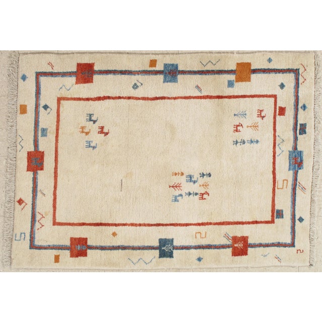 Ivory Late 20th Century Vintage Persian Gabbeh Rug in Creamy Ivory For Sale - Image 8 of 8