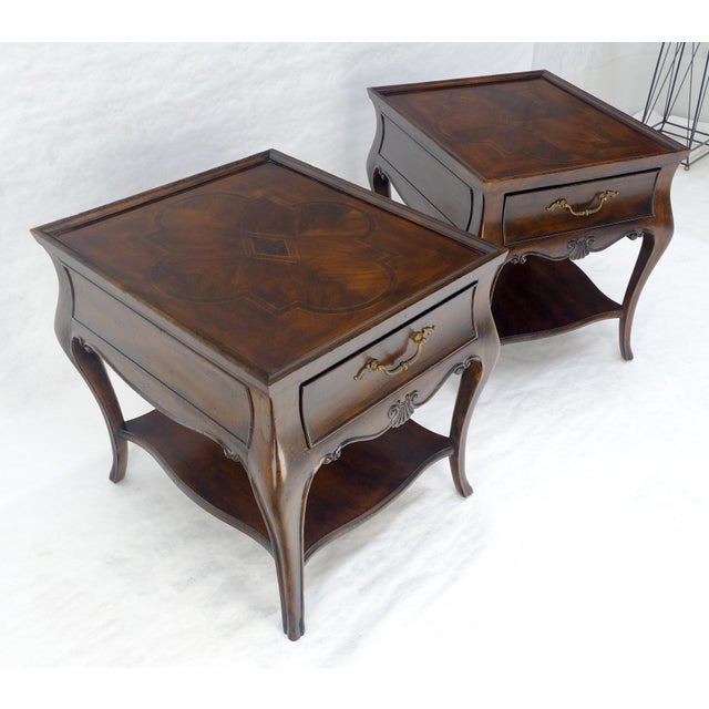 Pair of Thomasville Fine Inlayed Tops Cabriole Legs One Drawer End Tables MINT For Sale - Image 6 of 18