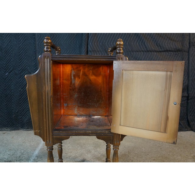 Antique Art Deco Walnut Carved Smoking Stand Tin Lined Humidor Magazine Rack For Sale - Image 10 of 16