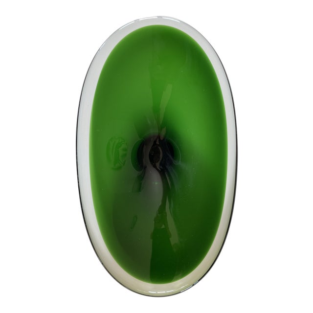 Early 1950s Oval Green Glass Sommerso Console Bowl Attributed to Erickson Glass For Sale