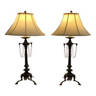 Vintage Pair French Empire Revival Table Lamps With Oil Rubbed Bronze Finish For Sale