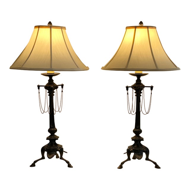 Vintage Pair French Empire Revival Table Lamps With Oil Rubbed Bronze Finish For Sale