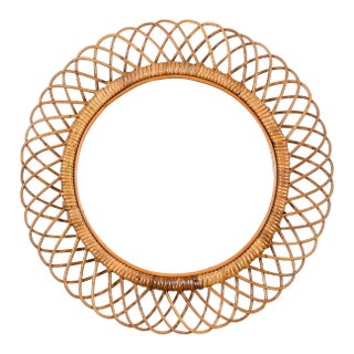 Vintage Italian Mirror in Rattan and Wicker, 1960s For Sale