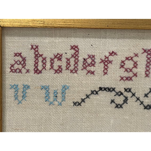 Antique Mid-20th Century Finished Cross Stitch Alphabet Sampler Framed 14 X 12 For Sale - Image 4 of 8