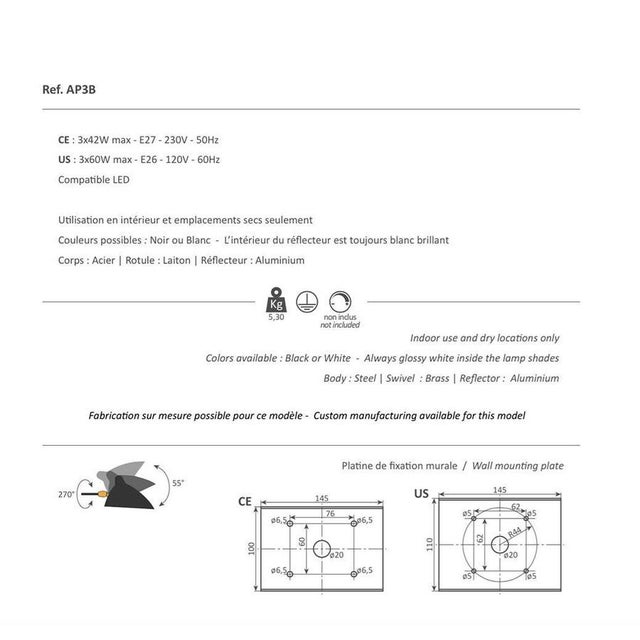 Black Three Rotating Straight Arms Wall Lamp by Serge Mouille For Sale - Image 11 of 12