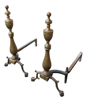 19th Century New England Brass Andirons - a Pair