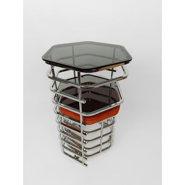 Glass Italian Vanity Table & Seat in Chrome and Smoked Glass, 1970s, Set of 2 For Sale - Image 7 of 18