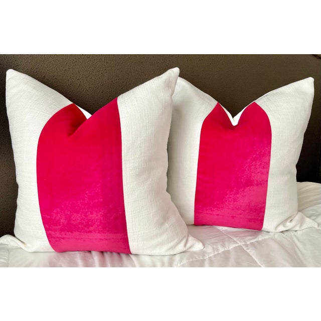 Modern Custom Classic With Hot Pink Velvet Panel Pillows- a Pair For Sale - Image 3 of 3