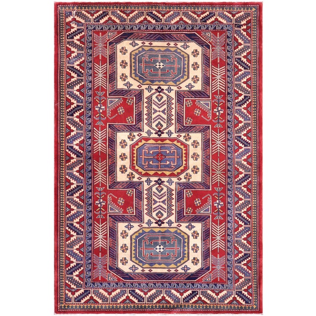 Shabby Chic Tribal Shirwan Red/Beige Wool Rug - 4'7''x6'2'' For Sale - Image 10 of 10