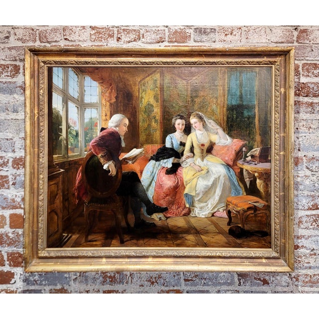 Thomas Falcon Marshall-Gentlemen reading a Novel to two elegant Young Ladies-19th c.Oil painting 19th century English...