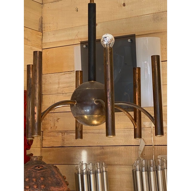 1970s Vintage Mid-Century Bronze Chandelier For Sale - Image 5 of 6