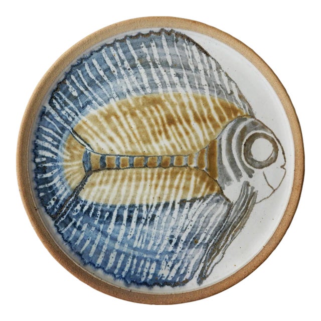 Mid-Century Modern Stoneware Fish Charger Platter Studio Artist Rowe For Sale