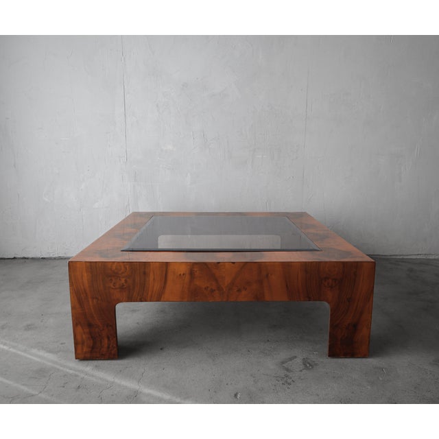 Stunning walnut burl coffee table by Milo Baughman for Thayer Coggin. This coffee table makes a statement and will be a...