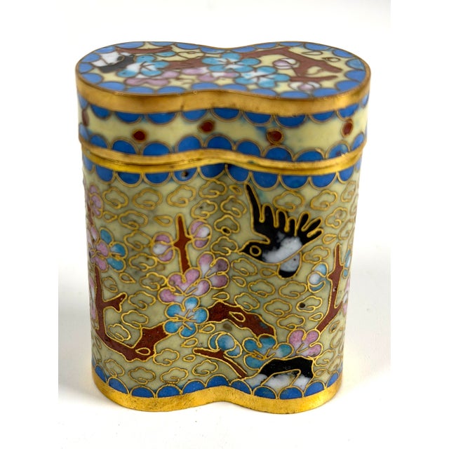 1970s Vintage Chinese Cloisonné Small Canister Jar Set - 8 Canisters W/ Original Box For Sale - Image 5 of 17