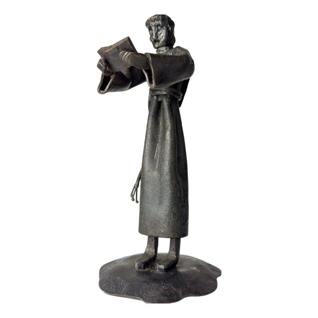 Salvino Marsura, Brutalist Sculpture of Monk with Book, 1970s, Iron For Sale