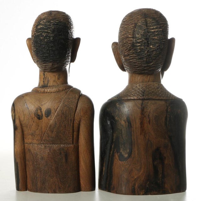 Figurative 1930s African Carved Wood Busts of Male and Female - a Pair For Sale - Image 3 of 6