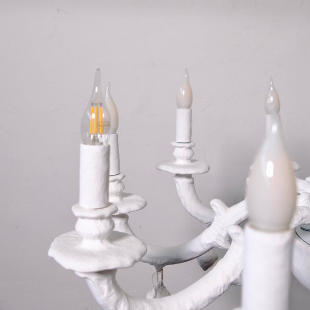 White Handcrafted 10-Arm Chandelier in Coated Glass For Sale - Image 8 of 18