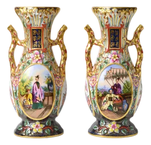 Chinoiserie Porcelain Vases from Bayeux, Set of 2