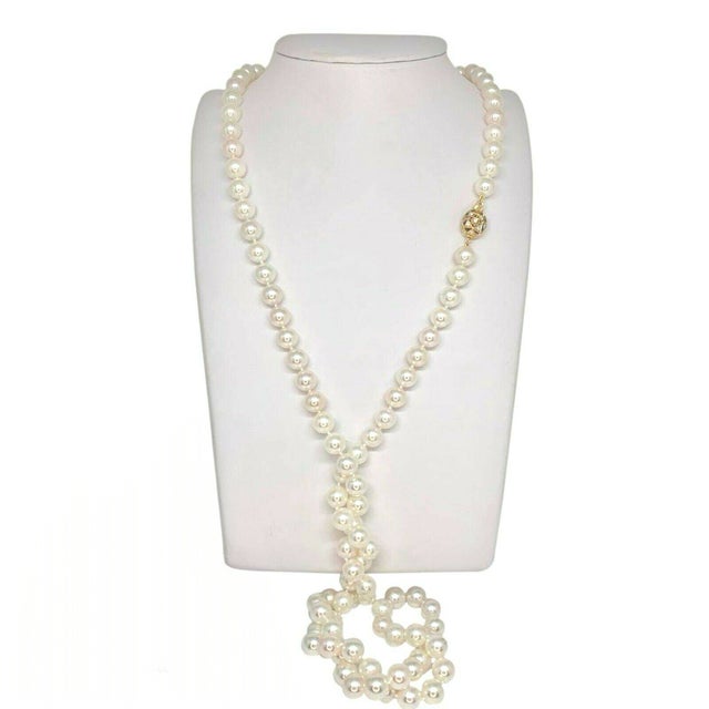 Abstract 1990s Diamond Akoya Pearl Necklace 14k Gold 8.5 Mm 36 in Certified For Sale - Image 3 of 14