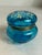 Antique Victorian Attributed to Moser Vanity Powder Jar Painted Blue Bohemian Glass Brass Hinge For Sale - Image 11 of 12