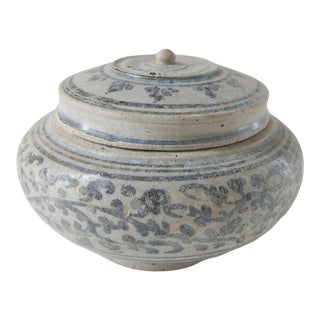 Antique 16th Century Asian Painted Covered Jar For Sale