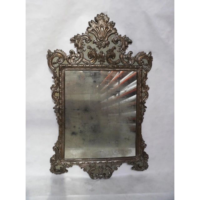 19th Century Hand Hammered Repousse Framed Mirror by Melissa Levinson 19th-century Italian Baroque-style ornate mirror...