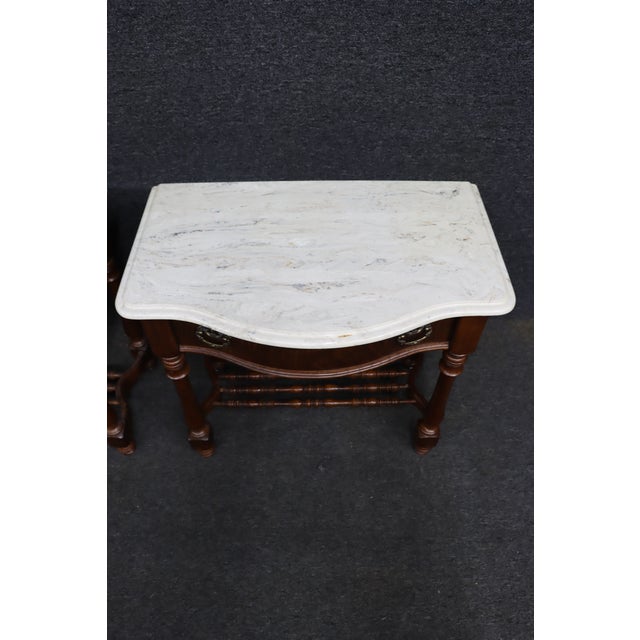 Victorian Pulaski Furniture Oak Nightstands With Faux Marble Tops, Pair For Sale - Image 3 of 15