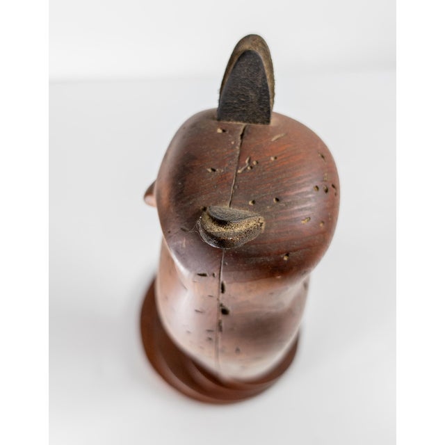 Brown 1980's Carved Wood Folk Art Owl After Smithsonian Museum Example, Signed For Sale - Image 8 of 13