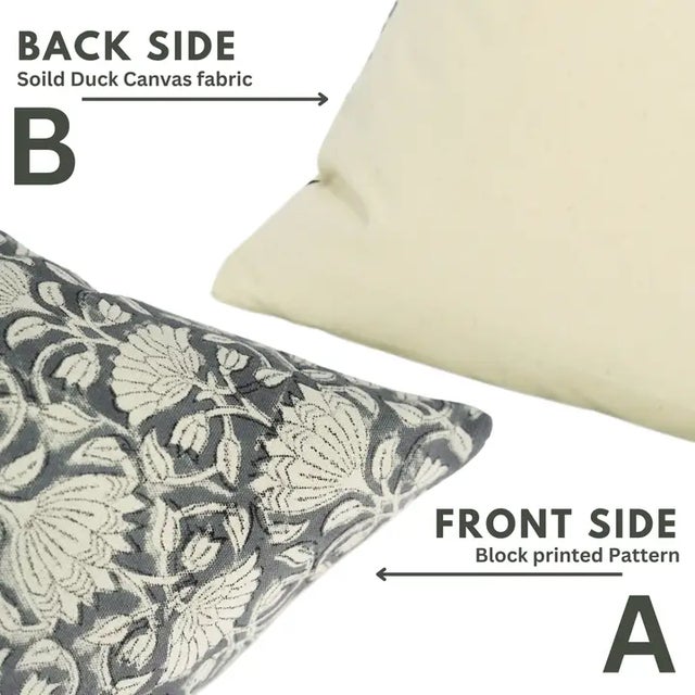 Not Yet Made - Made To Order Fabdivine Floral Block Print Pillow Cover 18x18 Inch Duck Canvas-Ulta Kamal For Sale - Image 5 of 5