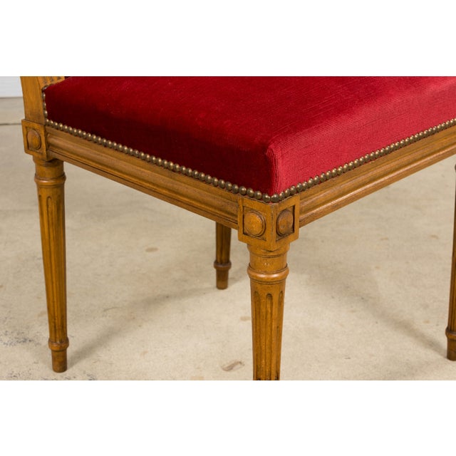 French Louis XVI Style Dining Chairs W/ Red Velvet - Set of 6 For Sale - Image 11 of 18