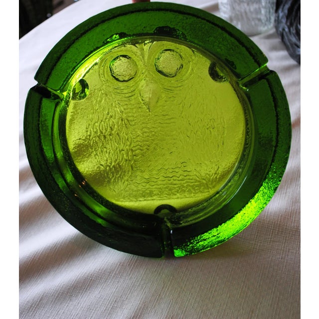 Mid-Century Modern Mid Century Large Green Blenko Glass Owl Ashtray Catchall For Sale - Image 3 of 4