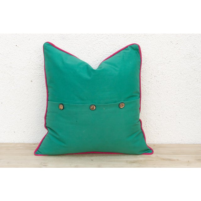 Mid 20th Century Sal Green Dotted Ahir Handloom Pillow For Sale - Image 5 of 6