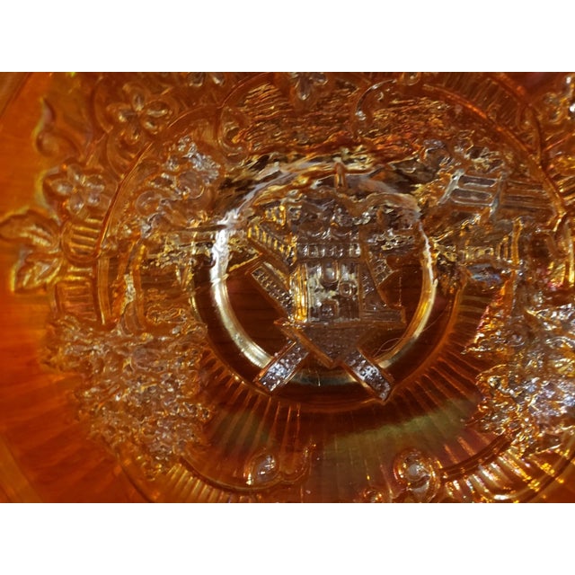 Vintage Imperial Glass Marigold Carnival Windmill Pattern Footed Bowl With Scalloped Edges For Sale In New Orleans - Image 6 of 6