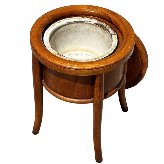 Victorian Late Victorian Hand Sculpted Walnut Commode Chamber Pot W/ Lid by Thonet For Sale - Image 3 of 7
