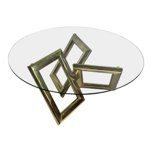 Modern Geometric Round Glass and Brass Coffee Table, 1970's