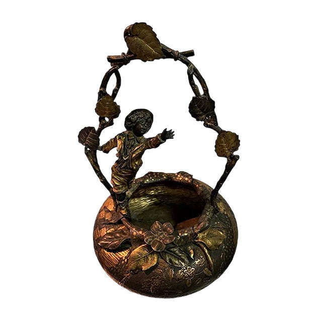 Antique Basket with Carving of a Boy For Sale