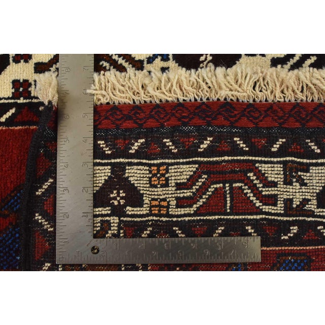 Baloch Rug 2’11” X 5’1′ Red Wool Vintage Tribal Hand-Knotted Oriental Carpet For Sale - Image 9 of 9