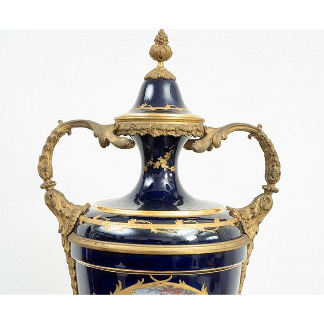 Antique Napoleon III Vase in Polychrome Sevres Porcelain with Gilt Bronze Elements, France, 19th Century For Sale - Image 4 of 9