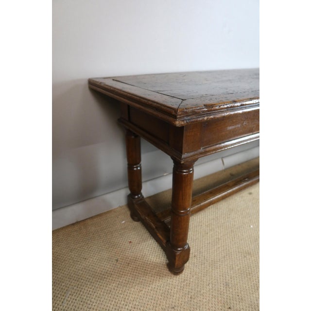 Brown Oak Console Table with Walnut Top For Sale - Image 8 of 11