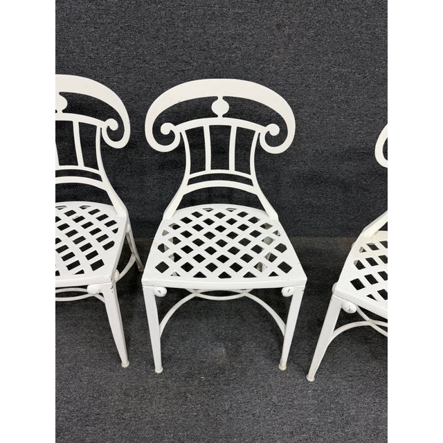 Set of Four White Powder-Coated Lattice Outdoor Chairs For Sale In Philadelphia - Image 6 of 17