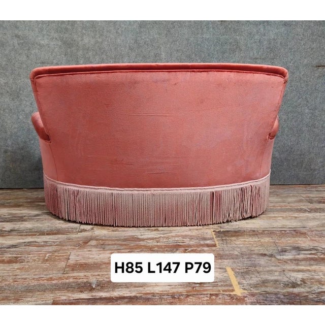 Napoleon III Half-Moon Shaped Bench in Velvet For Sale - Image 6 of 7