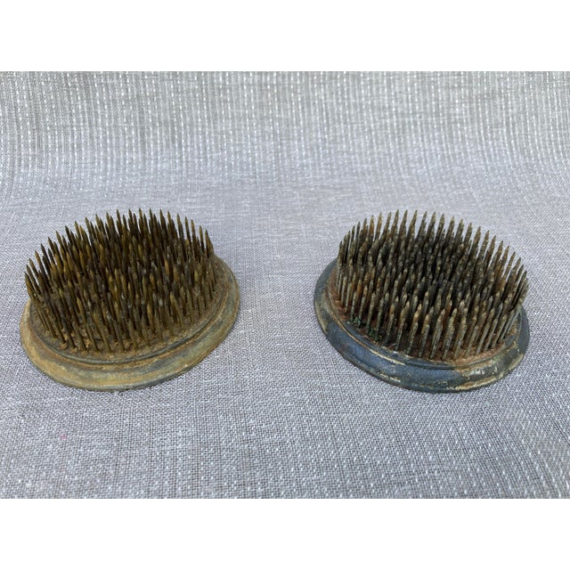 Vintage Heavy Metal Flower Pin Frogs- Set of 2 For Sale In New York - Image 6 of 12