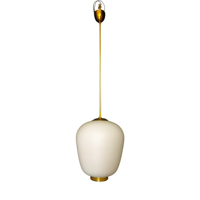 Pendant Light in Glass and Brass by Gino Sarfatti for Arteluce, 1956 For Sale