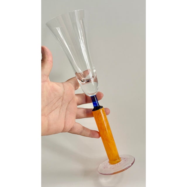 Orange 1990s Postmodern Memphis Style Hand-Blown Art Glass Champagne Flute For Sale - Image 8 of 11