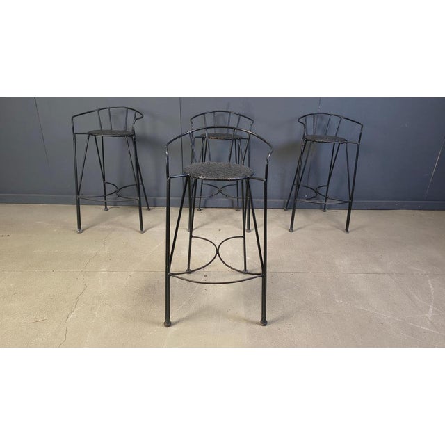 Wood Vintage Wrought Iron and Rattan Bar Stools, 1970s, Set of 4 For Sale - Image 7 of 18