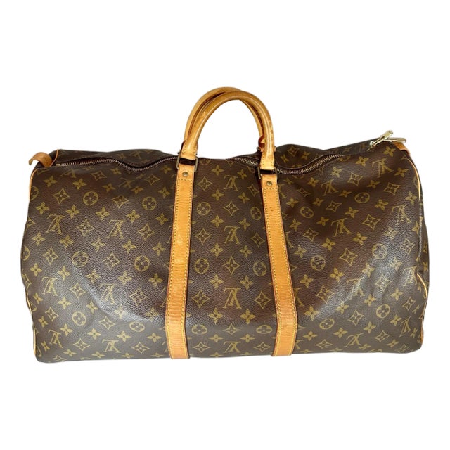 LOUIS VUITTON Brown Monogram Canvas Keepall Luggage Bag 55 For Sale