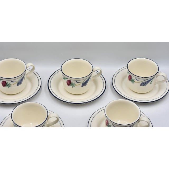 1990s Coffee or Tea Flat Cup & Saucer 12pc Set Poppies on Blue by Lenox For Sale In Palm Springs - Image 6 of 11