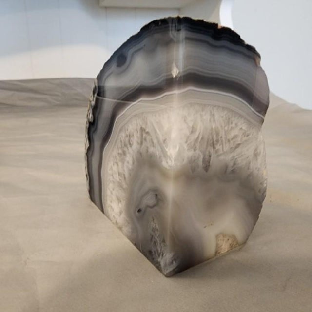 Stone 1970s Polished Brazilian Grey Agate Specimen Bookend For Sale - Image 7 of 17